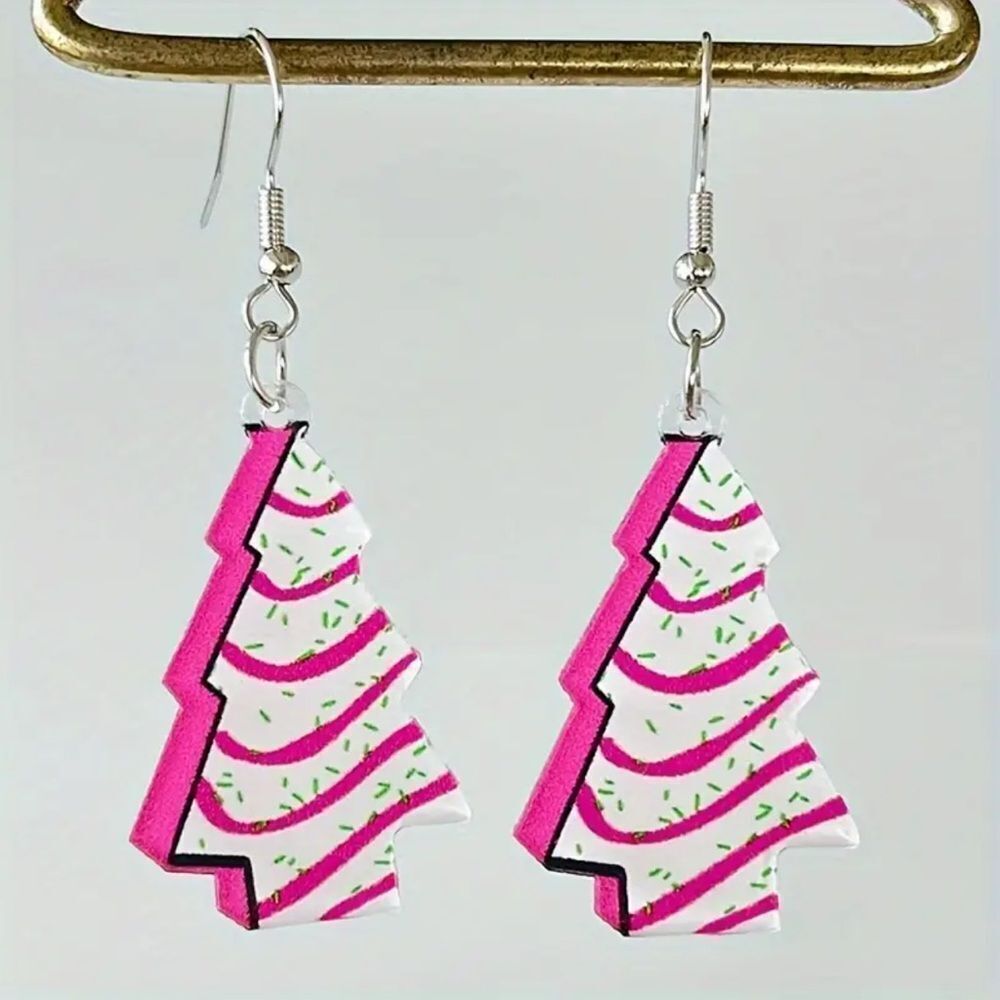 🎄 Pink Christmas Tree Snack Cake Earrings – Holiday Dangle Earrings – Cute Fest